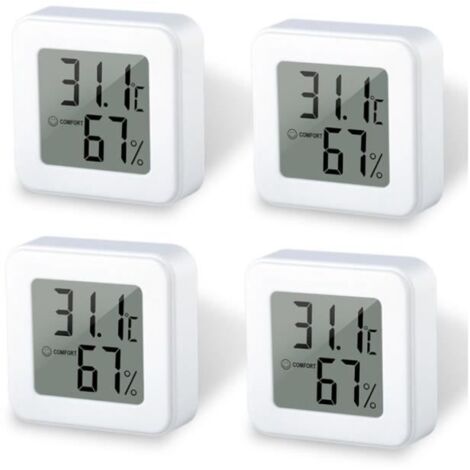 Lot de 4 thermomètres numériques LCD - Hygromètre d'intérieur - Température et humidité - chambrebébé, cave, serre, bureau (blanc) (1/4)