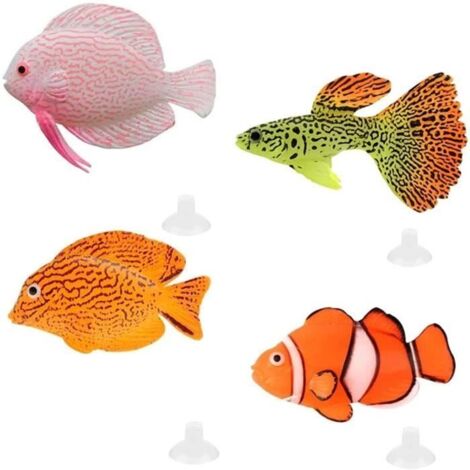 Décoration d'Aquarium - Lot de 4 Poissons Artificiels - Coloré - Silicone - Pour Eau Douce et Salée (1/4)