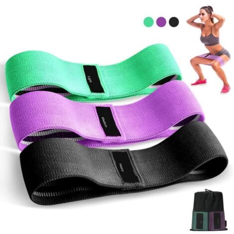 Bandes de Résistance en Tissu,Bandes Élastiques Fitness Musculaires avec 3 Niveaux d'exercice Antidérapantes Femme/Homme [Lot de 3] (1/4)