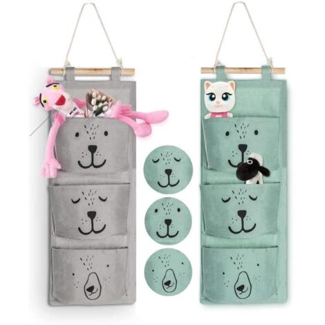 Sac de Rangement Suspendu - Non spécifié - 3 Poches - Lin Coton - Vert, Gris - 60 × 20 cm (1/4)
