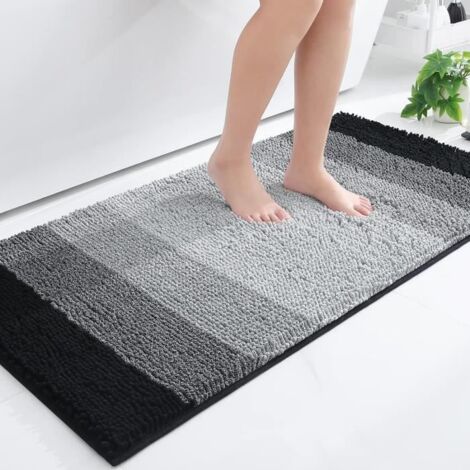 Tapis de salle de bain chenille - Antidérapant - À poils longs - Lavable - Doux - Absorbant - Pour salle de bain - 40x60 cm -Noir (1/4)
