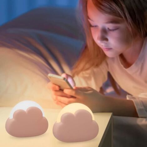 Lot de 2 veilleuse bébé, veilleuse enfant rechargeable,4 niveau luminosité, forme du nuage, pour filles et garçons, Rose (1/4)