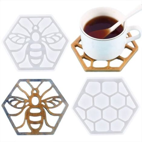 Moule à sous-verre - Non spécifié - Forme d'abeille - Silicone translucide - 2 pièces - 12,6 x 10,5 x 0,8 cm (1/4)