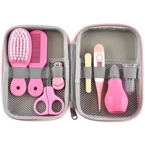 8 Pcs Trousse De Soin Bébé Kit De Soins De Santé pour Bébé Professionnel Trousse De Toilette Bebe Kit De Soins des Ongles -Pink (1/4)