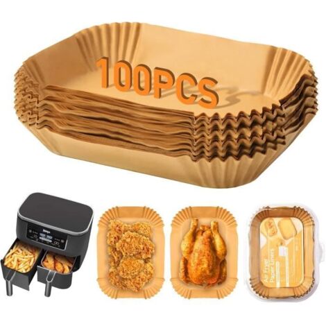 100 pcs, Papier Sulfurisé Air Fryer Accessoires pour Double Stack 22x14cm Rectangulair Paper Liners Friteuse Sans Huile Accessoires (1/4)