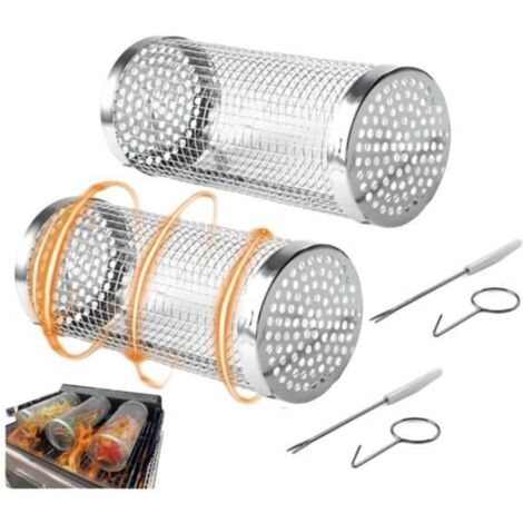 Panier à griller - Inox - Cylindrique - 360° Roulant - Acier inoxydable 304 - Barbecue Gaz (1/4)