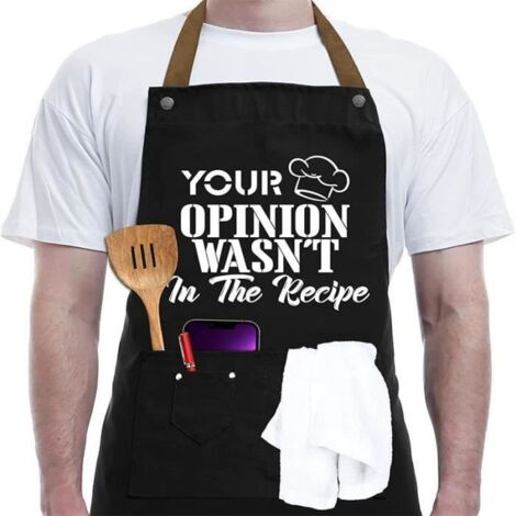 Tablier de Cuisine - Humoristique - Noir - Imperméable - 3 Poches - Taille Ajustable (1/4)