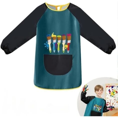 Tablier de Peinture Enfant, Blouse Peinture Enfant Imperméable,Tablier Manches Longues, Tablier Artistique pour Fille Garçon Vert (1/4)
