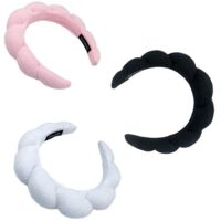 3 Pack Spa Headband for Women,Puffy Spa mimi and co spa headband for Washing Face Makeup Headbands,White+Black+Pink