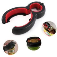 Ouvre-Boîte Manuel - Multifonction - ABS et Acier Inoxydable - Design Ergonomique - 6 en 1 - Noir Rouge