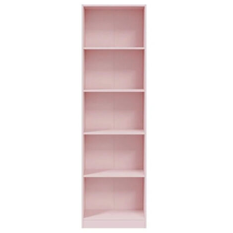 Loungitude – Bibliothèque étroite rose 180x52x25cm – 5 étagères amovibles en MDF – Pour rangement enfants – Style moderne