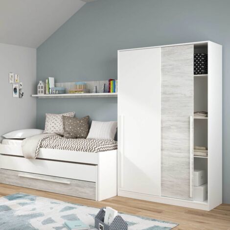 Penderie coulissante 2 portes blanche 200x120x50cm – Panneaux mélaminés écologiques – Supporte jusqu'à 50kg – Étagères réglables – Fanmuebles