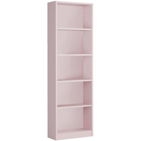 Buchhandlung Pomona, Hohes Bücherregal mit 5 Regalen, Büro- oder Schlafzimmerregal, Modernes Regal mit Fächern, cm 52x25h80, Rosa