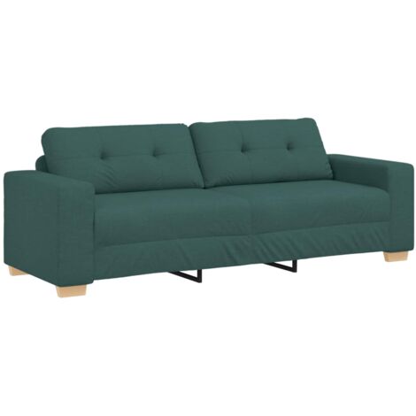 Canapé 3 places 221 cm en tissu vert foncé, canapé salon moderne cadre métal et contreplaqué, assise confortable mousse et fibre, accoudoirs larges, résistant et durable pour intérieur