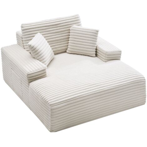 Chaise longue, 1380 mm large, chaise longue d'intérieur surdimensionnée sans os, fauteuil de lecture moderne rembourré avec coussins et accoudoirs, canapé-lit profond pour salon, chambre, beige (1/5)