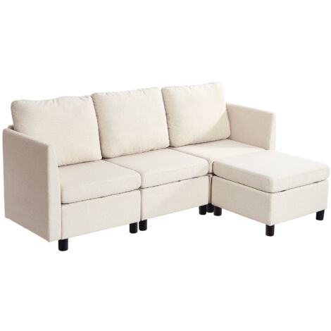 Canapé modulable sectionnel 3 places, canapé d'angle convertible moderne en mousse haute résilience avec rangement dissimulé, sofa rembourré avec cadre en bois massif, pour salon, chambre, beige (1/5)