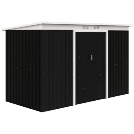 Abri de Jardin 3,6 m² Remise à Outils avec kit de fondation en Acier galvanisé avec Portes coulissantes, dim. 280L x 130l x 172H cm, Gris-Noir (1/3)