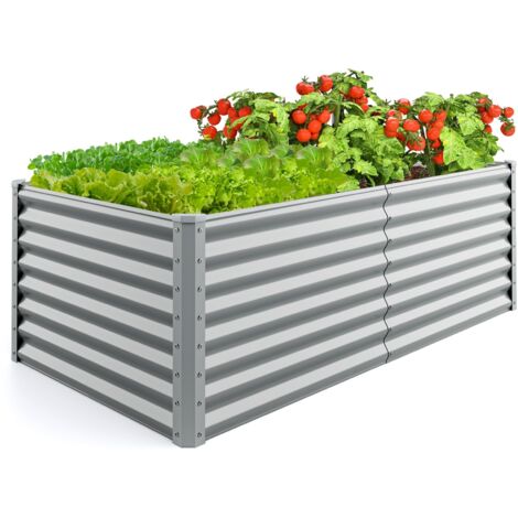 Bac de Jardin Rectangulaire Surélevé en Métal 180 x 90 x 60 cm, Fond Ouvert, Revêtement Antirouille, Structure Renforcée Gris pour Légumes et Fleurs (1/5)