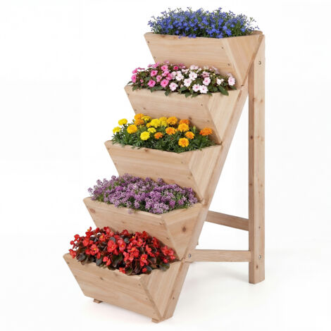 Porte-Pots Vertical 5 Niveaux en Bois de Sapin, Bac à Planter en Forme de V Trapézoïdal, Jardin Intérieur/Extérieur pour Fleurs, Légumes et Aromates Naturel (1/5)
