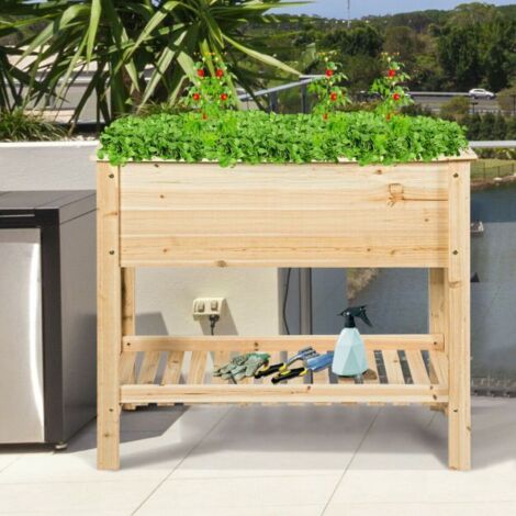 Bac de Jardin Surélevé avec Étagère de Rangement, Bac à Planter en Bois de Sapin Massif, Résistant aux Intempéries, Structure Stable pour Jardin, Balcon et Terrasse (1/5)