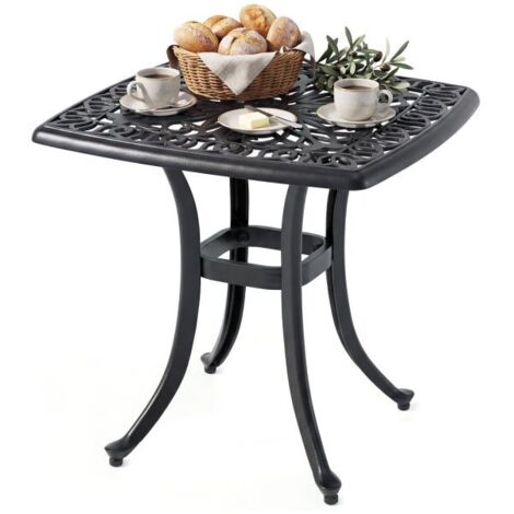 Table d’Appoint Carrée en Aluminium Fonte Anti-Rouille, Table de Jardin Imperméable avec Trou de Parasol Intégré, Pieds Réglables, Charge 120 kg pour Terrasse Balcon Extérieur (1/5)