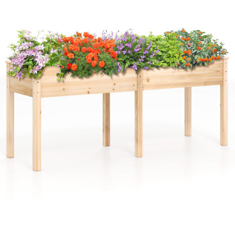 Jardinière Surélevée en Bois de Sapin Naturel avec Cloison Séparatrice et Trous de Drainage, Bac de Culture Haut 30 cm, Potager Extérieur Balcon Terrasse Jardin (1/5)
