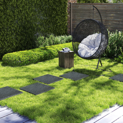 Lot de Dalles de Jardin Carrées Beige et Gris 39,5 x 39,5 cm, Pavage Décoratif en PP Tous Temps, Surface Anti-Dérapante avec Piquets de Fixation, Chemin de Pelouse et Extérieur