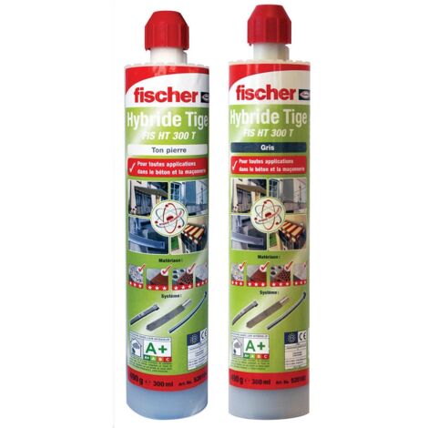 Fischer – Cartouche de résine polyester 300 ml – Kit de scellement chimique pour tous supports – 2 embouts mélangeurs – Couleur ton pierre