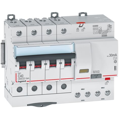 Legrand – Disjoncteur différentiel 40A 30mA 4 pôles courbe C – Tension 400V – Arrivée haute par bornes à vis – Départ automatique – Immunisé contre déclenchements intempestifs (1/3)