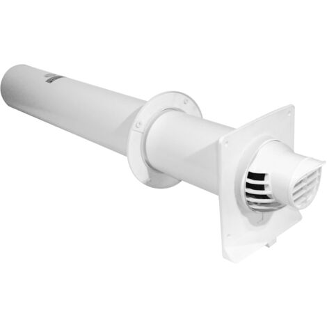 Ubbink – Terminal horizontal excent blanc Ø80/125mm – Longueur 756mm – PP/PVC pour conduits de fumée – Usage professionnel