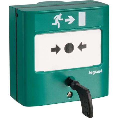 Legrand – Déclencheur manuel standard pour issues de secours – IP30 – IK07 – Contact O/F 5A 24V – Boîtier vert RAL 6016 (1/6)