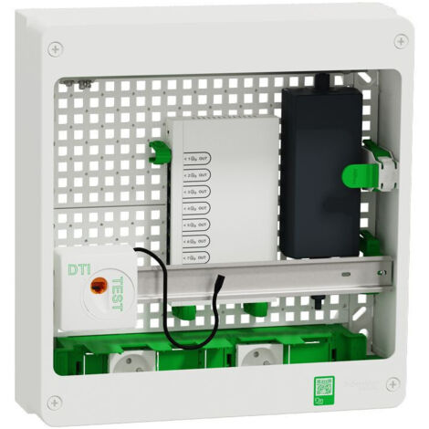 Schneider Electric – Coffret de communication Resi9 18M2R – Switch PoE 9 ports 1Gb/s – 8 ports RJ45 Cat6A – 2 sorties TV coaxiales – R9H18402VDIXS (1/5)