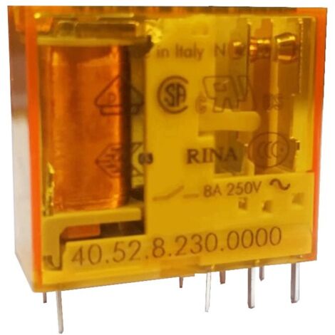 Finder – Mini relais 2 échanges 8A 230V AC – Contacts 1 NO + 1 NC – Durée de vie 100 000 cycles – Montage sur circuit imprimé - 230VAC
