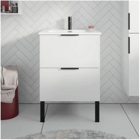 Meuble 2 tiroirs (80 cm) - Couleur : chêne décor doré (1/2)
