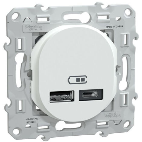 Schneider Electric – Chargeur USB double A+C 12W pour espaces confinés – Fixation par vis – Compatible avec plaque Ovalis – S320401 (1/7)