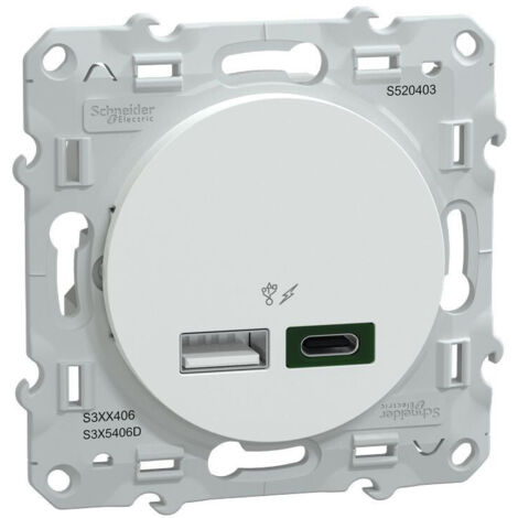 Schneider Electric – Chargeur USB type A 7,5W + C 45W – S520403 – Charge rapide PD3.0 – Installation par bornes à vis – Prise USB complète (1/5)