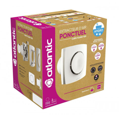 Atlantic – Extracteur individuel Curv Flash 120 HY – Fonctionnement ponctuel hygrovariable – Diamètre 120 mm – Optimisation ventilation maison