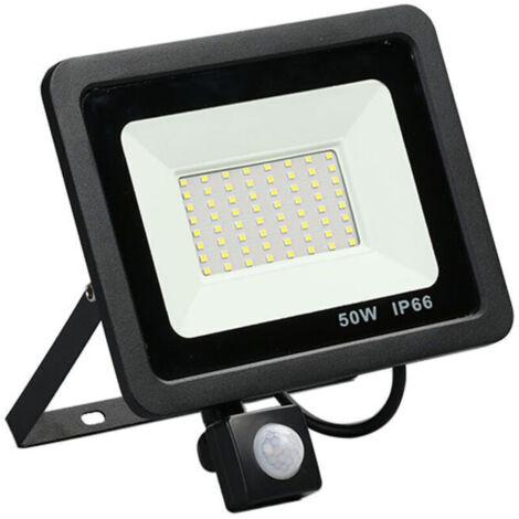 Ulisem Lampes de sécurité d'extérieur 50 W avec détecteur de mouvement, 4500 lumens, 6500 K, lampe de sécurité PIR, projecteur LED, IP66, lampe de jour étanche avec câble de 2 m pour garage [Classe én (1/4)