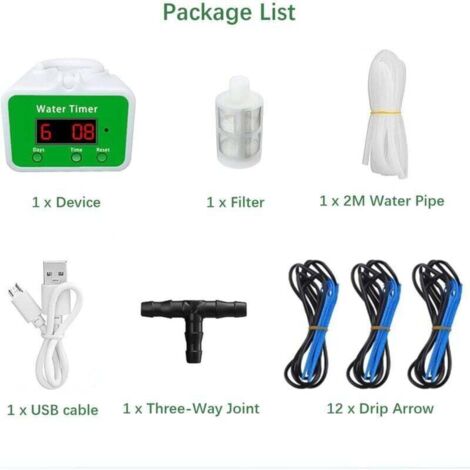 UlisemSystème d'arrosage automatique, 12 kits d'irrigation goutte à goutte pour plantes d'intérieur, affichage LED et alimentation USB, système d'arrosage automatique pour plantes en pot d'intérieur (1/4)