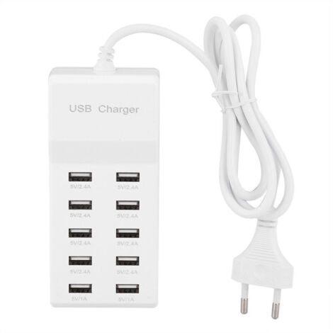Ulisem Chargeur USB 10 Ports 5V, Charge Rapide Intelligente pour Téléphone Portable, Chargeur USB Portable pour Voyage (Prise UE) (1/4)