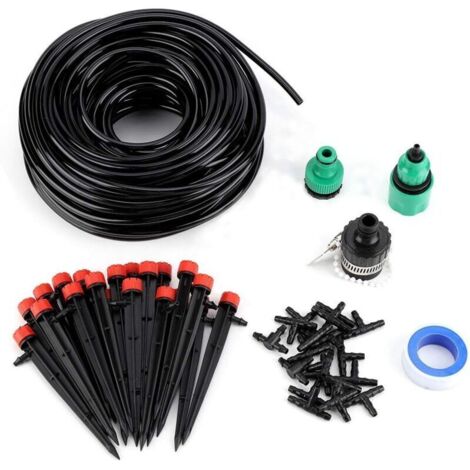 UlisemKits d'arrosage goutte à goutte, 25M Kit Arrosage Automatique, Système d'arrosage automatique goutte à goutte au sol, Convient aux plantes de serre de jardin à gazon (1/4)