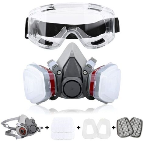 UlisemRespirateur réutilisable Demi-masque 6200 Masque à gaz Protection respiratoire Respirateurs avec lunettes de sécurité pour peinture Soudage (1/4)