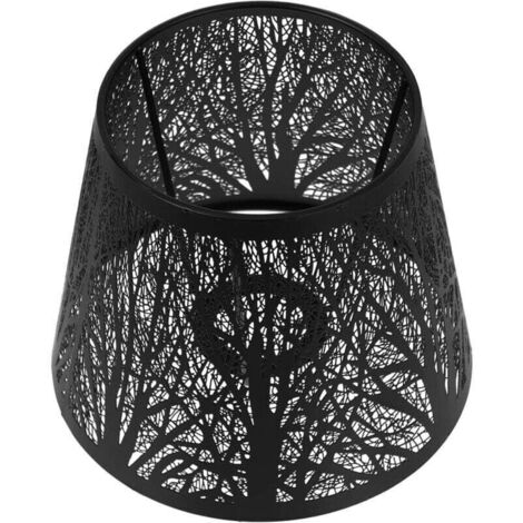UlisemAbat-jour en métal forestier, abat-jour en métal E27, abat-jour à tambour moderne, abat-jour en baril, abat-jour de table de chambre à coucher, abat-jour décoratif noir (1/4)