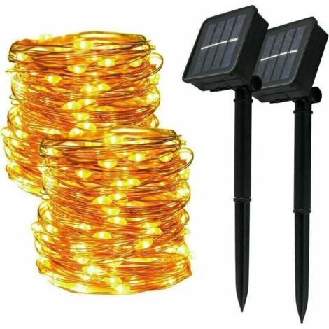 Ulisem Ensemble de 2 guirlandes lumineuses extérieures solaires, comprenant 120 LED sur un fil de cuivre de 12 mètres, étanches avec 8 modes d'éclairage, parfaits pour la décoration de jardin, terrass (1/5)