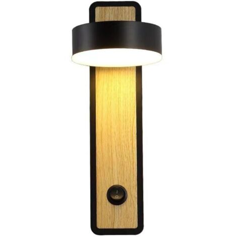 Ulisemnoir Applique murale en bois de style rétro européen, en aluminium, idéale pour une chambre, lumière chaude (1/4)