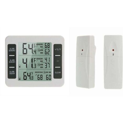 lot de 1 Thermomètre de Frigo Congelateur, Thermomètre de Réfrigérateur sans Fil avec 2 Capteurs, Alarme Sonore, Min/Max, Thermomètre in/Extérieur pour Maison Cuisine Restaurant Bars Café (1/4)