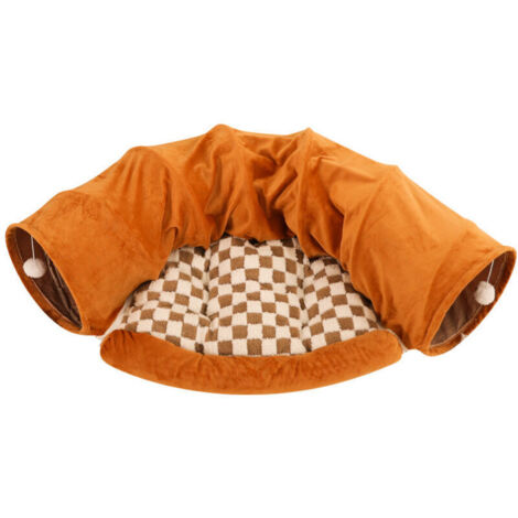 Tunnel pliable pour lapins, jouet avec tapis amovible, niche et cachette pour chats, chatons, lapins, cochons d'Inde et chatons (marron) (1/4)