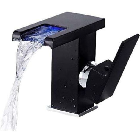 UlisemRobinet cascade de salle de bain à cascade avec éclairage LED à changement de couleur - Style moderne - Noir (1/3)