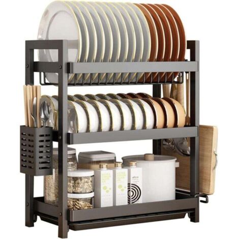 Panier égouttoir d'évier, Égoutoire Vaisselle Cuisine 3 Niveaux, Support à Couverts avec Égouttoir, Noir Panier égouttoir d'évier (1/4)