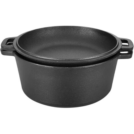 Ulisem Marmite en fonte cocotte a pain présaisonné couvercle de adapté au four et à tous les types de cuisson - Dutch Oven 2 en 1 pour faire du pain braiser la viande mijoter etc (1/4)
